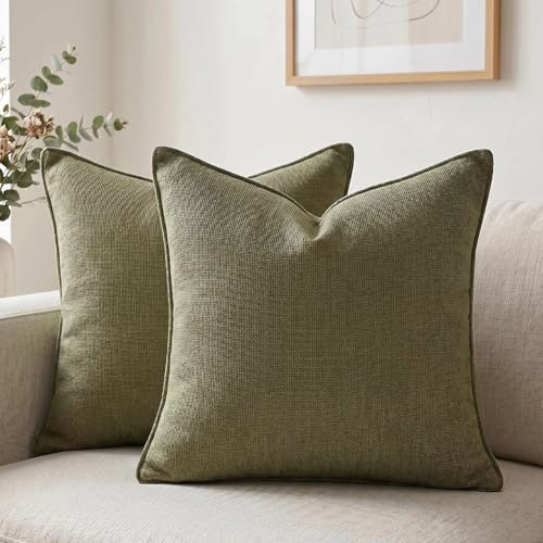 Fancy Homi Set of 2 Olive Green 20x20 Inch Soft Chenille Decorative Throw by Fancy+Homi
