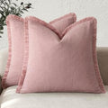 Foindtower Decorative Linen Fringe Throw Pillow Covers 24×24 Inch, Rose Pink by Foindtower
