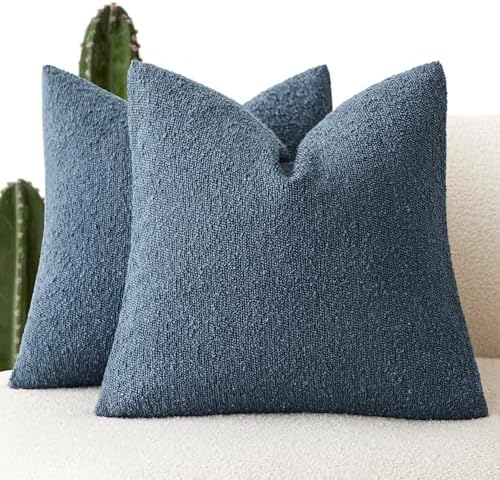 Foindtower Decorative Textured Boucle Throw Pillow Covers 20x20 Dark Blue by Foindtower