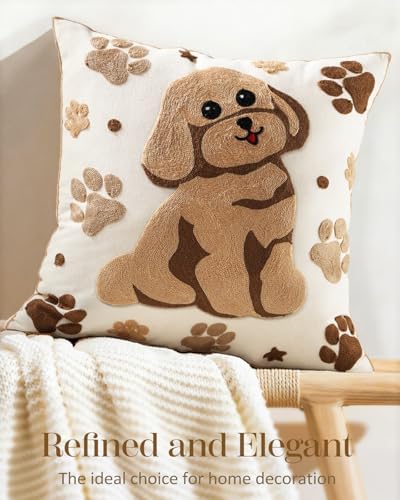 Animal Embroidered Throw Pillow Cover 18x18 Inch, Cute Dog - Image 5