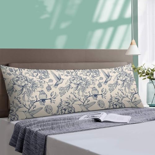 Blue Floral Body Pillow Cover Vintage Pillowcase - Image 4