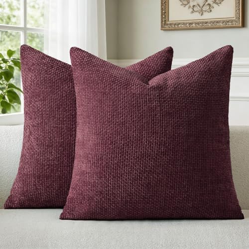 a moment Christmas Wine Red Chenille Throw Pillow Covers 22x22 Inch Pack of 2 by amoment