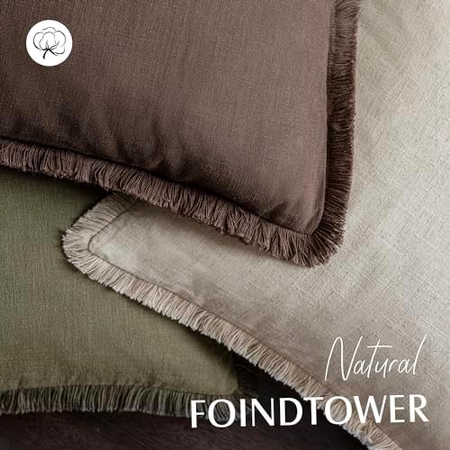 Foindtower Decorative Linen Fringe Throw Pillow Covers 22×22 Reddish Brown - Image 4