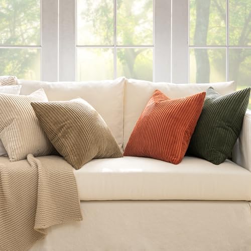 MIULEE Fall Corduroy Decorative Throw Pillow Covers Rust-Olive Green 16x16 - Image 5