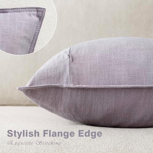 Foindtower Linen Solid Decorative Throw Pillow Covers 26x26 Light Purple - Image 3