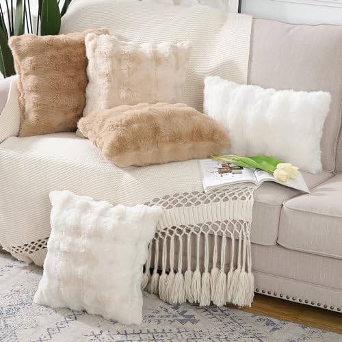 MADIZZ Pack of 2 Thick Plush Faux Wool Throw Pillow Covers Soft Boho Throw - Image 6
