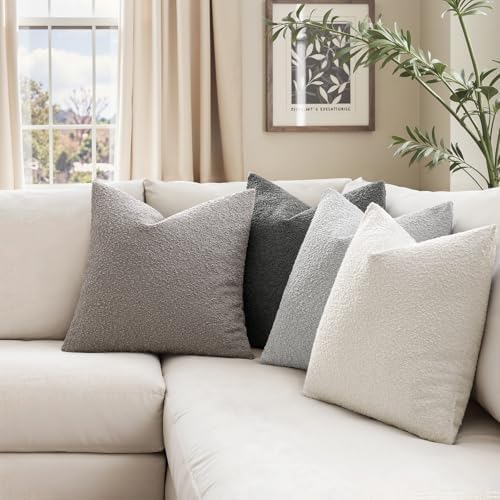 MIULEE Decorative Boucle Throw Pillow Covers 20x20 Inch Grey Set of 4 - Image 2