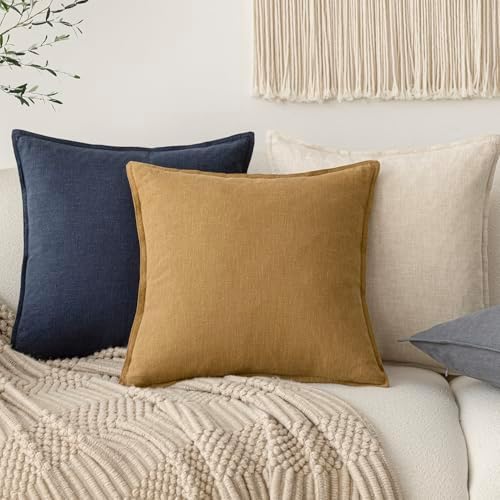 Foindtower Linen Solid Decorative Throw Pillow Covers 24x24 Honey Mustard - Image 5