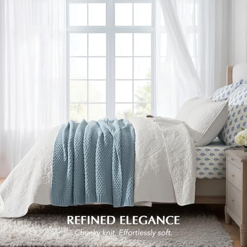 EVERGRACEHOME Chunky Chenille Knit Throw Blanket, 60 x 80, Chambray Blue - Image 4