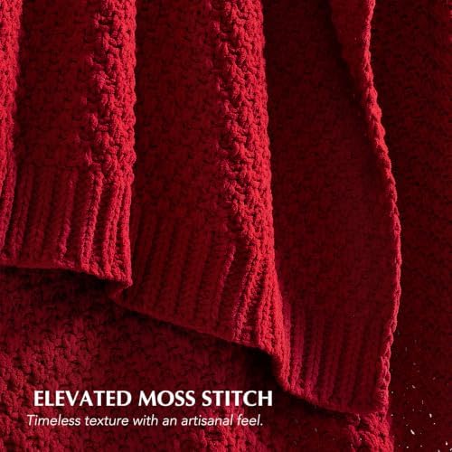 EVERGRACEHOME Chunky Chenille Knit Throw Blanket, 60 x 80, Classic Red - Image 3