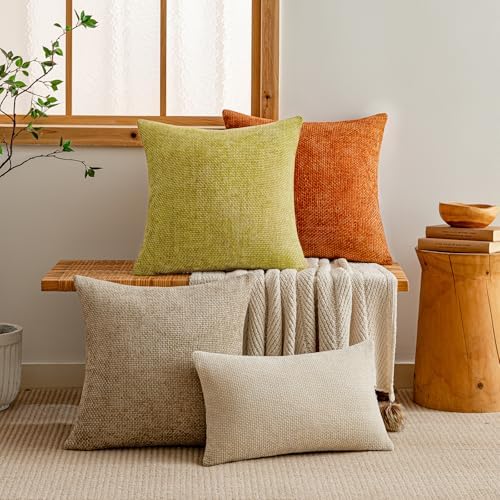 a moment Yellow-Green Chenille Throw Pillow Covers 24x24 Inch Pack of 2 Modern - Image 6