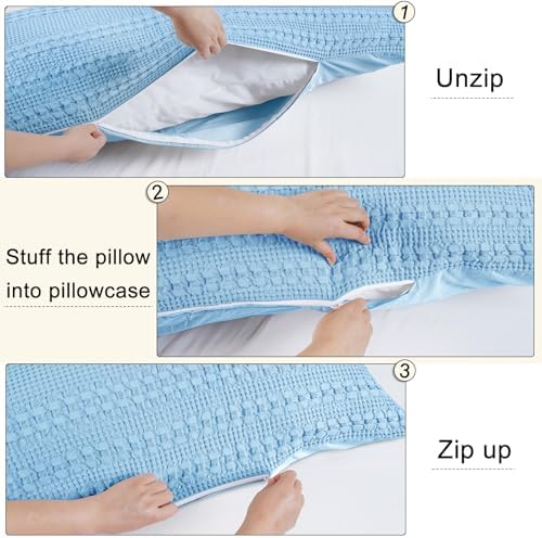 PHF Cotton Waffle Body Pillowcase 20" x 54", Sky Blue, No Insert - Image 3