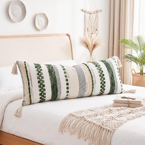 PANOD Boho Long Lumbar Throw Pillow Cover 16 x 36 Dark Green, Chenille Morocan - Image 5