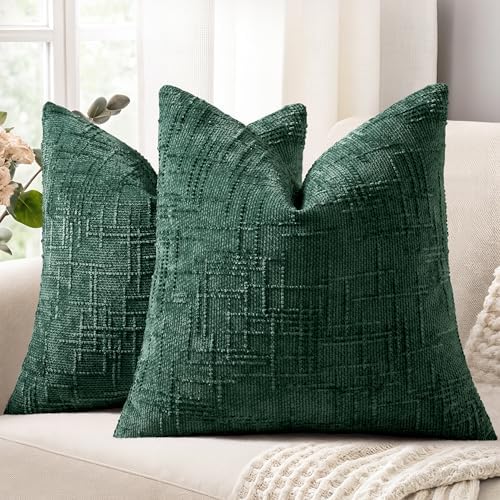 decorUhome Textured Chenille Throw Pillow Covers 24x24 Set of 2 Green by decorUhome