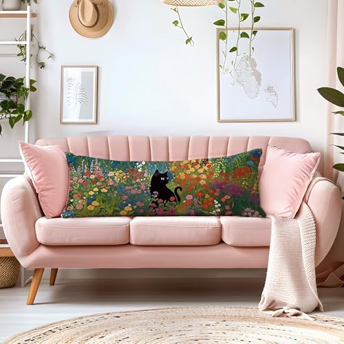 Floral Black Cat 20x54 Body Pillow Cover, Cats Lovers Lady Gifts, Cat Mom - Image 6
