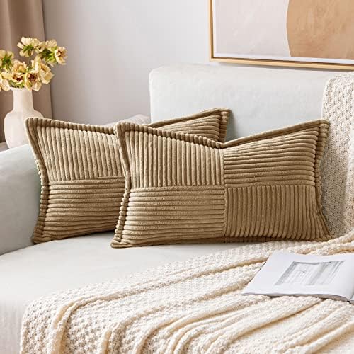 MIULEE Decorative Lumbar Throw Pillow Covers 12x20 Inch Khaki 2 Pack by MIULEE