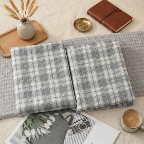 Merryword 100% Cotton Pillow Cases, Queen Size, Mist Gray Plaid Pillowcases - Image 5