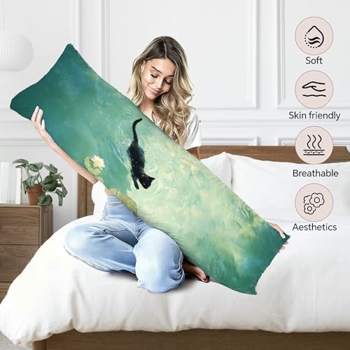Black Cat Art Painting 20x54 Body Pillow Cover, Aesthetic Cats Decor Long Body - Image 3