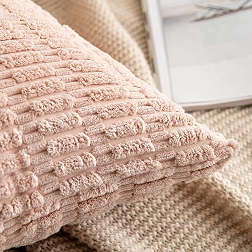 MIULEE Corduroy Decorative Throw Pillow Covers 20x20 Pink Pack of 2 - Image 3