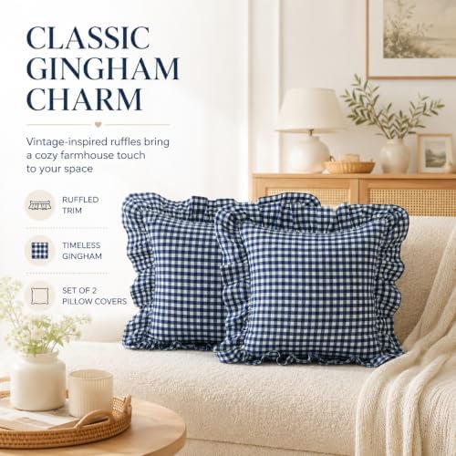 Gingham Throw Pillow Covers, Ruffle Trim - Image 2