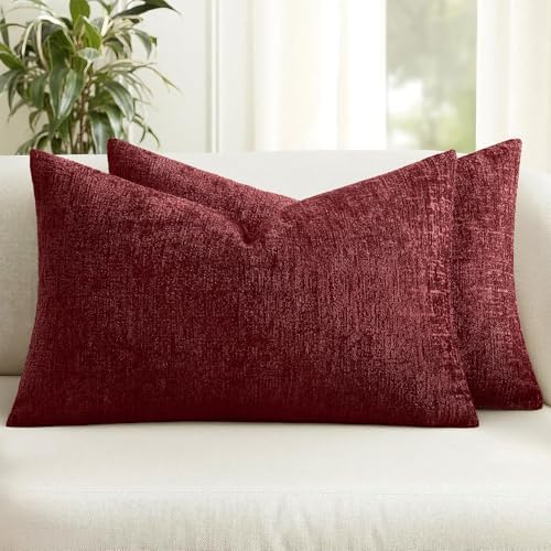 MIULEE Christmas Couch Pillow Covers Textured Chenille 12x20 Burgundy by MIULEE