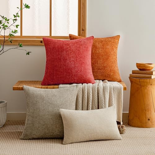 a moment Red Chenille Throw Pillow Covers 12x20 Inch Pack of 2 Modern - Image 6