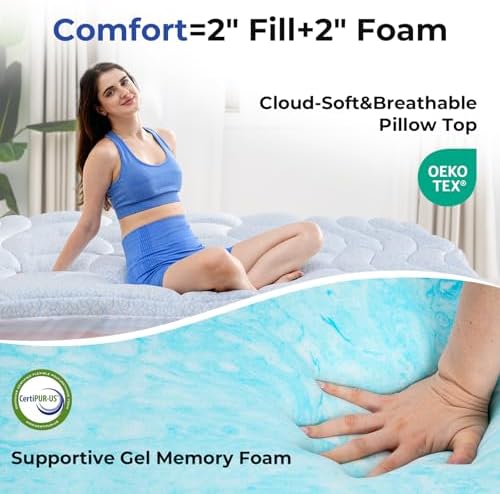 HOMRELEXA Dual Layer 4 Inch Cooling Memory Foam Mattress Topper Twin Size - Image 4