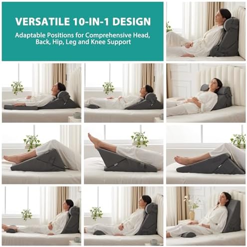 Bedluxe Adjustable 4pcs Bed Wedge Pillow Set, Memory Foam Wedge Pillow Post - Image 2