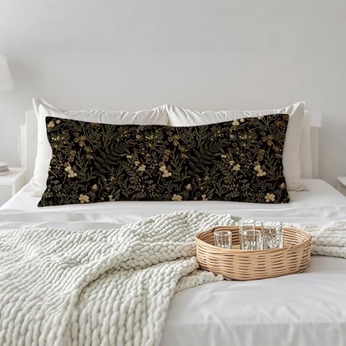 Moody Floral Botanical 20x54 Body Pillow Cover, Dark Aesthetic Room Decor - Image 3