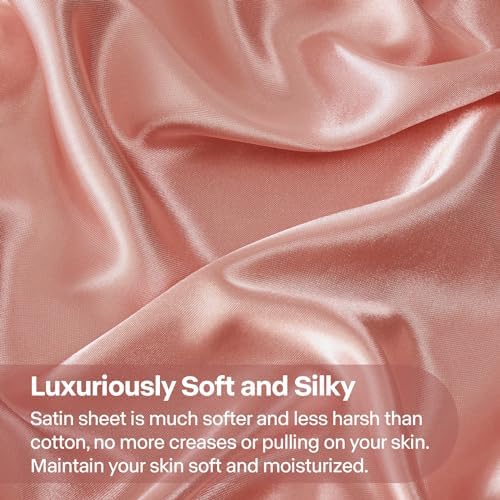 BEDELITE Satin Sheets Twin Size Bed Set, Rose Pink, 3 Pieces - Image 3