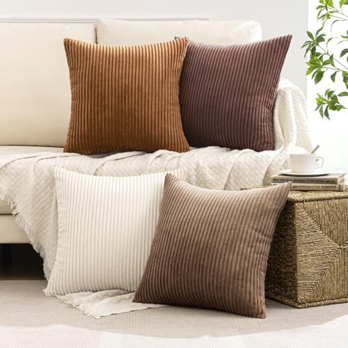 MIULEE Fall Corduroy Decorative Throw Pillow Covers Brown Series 20x20 - Image 2