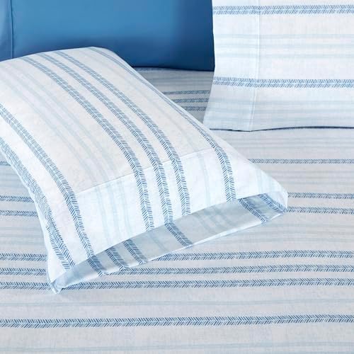 Elegant Comfort 6-Piece Sheet Set Deep Pocket Stripe, Twin XL, Traci Aqua - Image 5