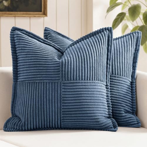 MIULEE Blue Corduroy Decorative Euro Sham Pillow Covers 24x24 Inch by MIULEE