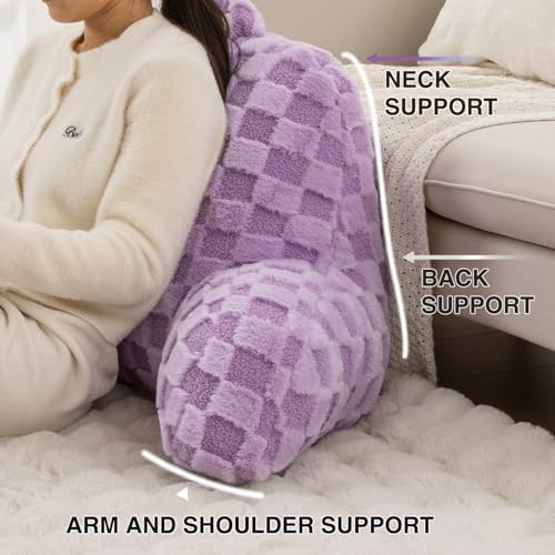 A Nice Night Faux Fur Reading Pillow, Checkered Fluffy Grid Plaid, Bed Wedge - Image 4