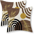 Boho Brown Pillow Covers 18x18 Set of 2 Brown Gold Leaf Tropical Decor Mid by GOLIANDA