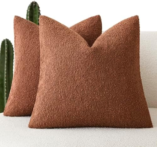 Foindtower Decorative Textured Boucle Throw Pillow Covers 26x26 Red Taupe by Foindtower