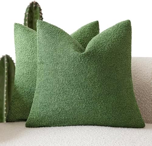 Foindtower Decorative Textured Boucle Throw Pillow Cover 20x20 Forest Green by Foindtower