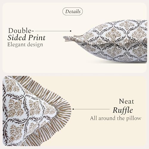 CPC Sandstone Regal Hand Block Print 100% Cotton Ruffle Throw Pillow Cover - Image 2