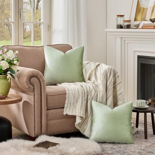 GIGIZAZA Sage Green Velvet Throw Pillow Covers 16x16 Pack of 2 - Image 3