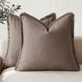 Foindtower Decorative Linen Fringe Throw Pillow Covers 24×24 Light Coffee by Foindtower