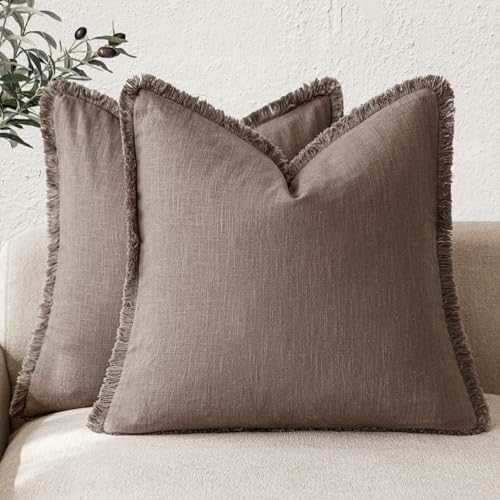 Foindtower Decorative Linen Fringe Throw Pillow Covers 16×16 Light Coffee by Foindtower