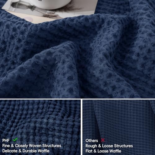 PHF Cotton Waffle Throw Pillow Covers 20"x20", Bright Navy Blue, No Insert - Image 4