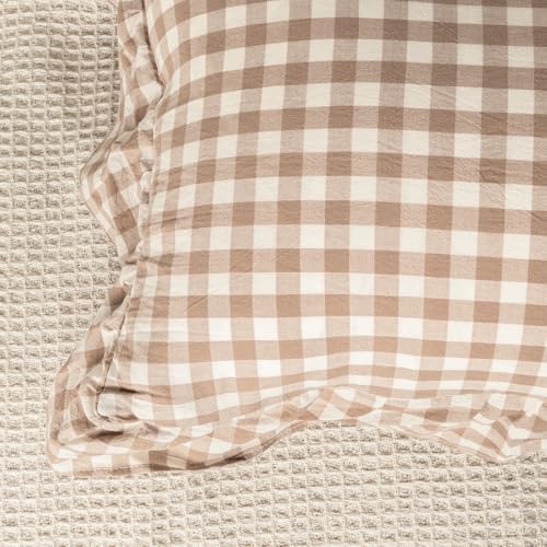 JoraLion Ruffled Throw Pillow Cover 18x18 Gingham Khaki - Image 3