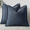 MIULEE Linen Fringe Decorative Euro Throw Pillow Covers Indigo Blue 22x22 by MIULEE