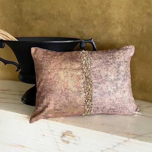 The HomeCentric Pack of 2 Decorative Lumbar Pillow Cover Rust & Gold, Sequins - Image 6
