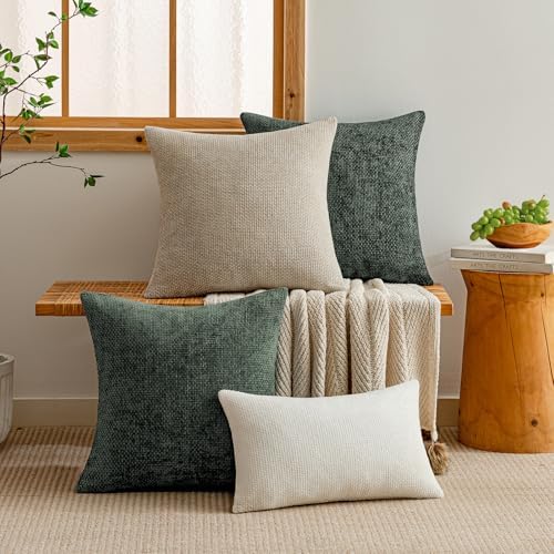 a moment Christmas Dark Green Chenille Throw Pillow Covers 22x22 Inch Pack of 2 - Image 3