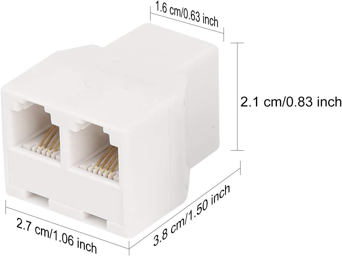 Uvital RJ11 6P4C 1 Female to 2 Female Telephone Line Splitters, Telephone Landline Cable Connector and Separator(White,4 Pack)