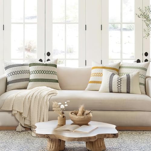MIULEE Set of 2 Moss Green Boho Decorative Pillow Covers 18x18 Inch - Image 2