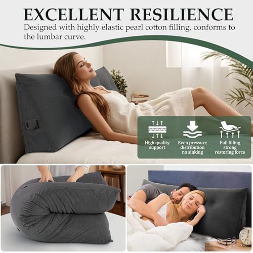 Headboard Pillow Queen, Wall Backrest Wedge Pillow Headboard, Dark Gray - Image 4