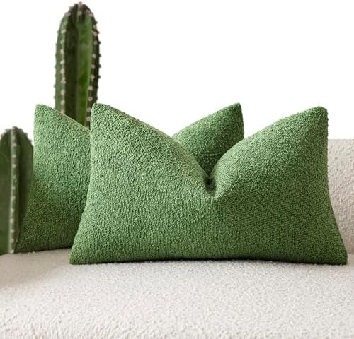 Foindtower Textured Boucle Lumbar Throw Pillow Covers 12x20 Forest Green by Foindtower